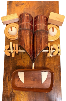 Guardian No. 7, Wildling: a feral mask of two bamboo forms meeting in a peak above a fanged carved mouth